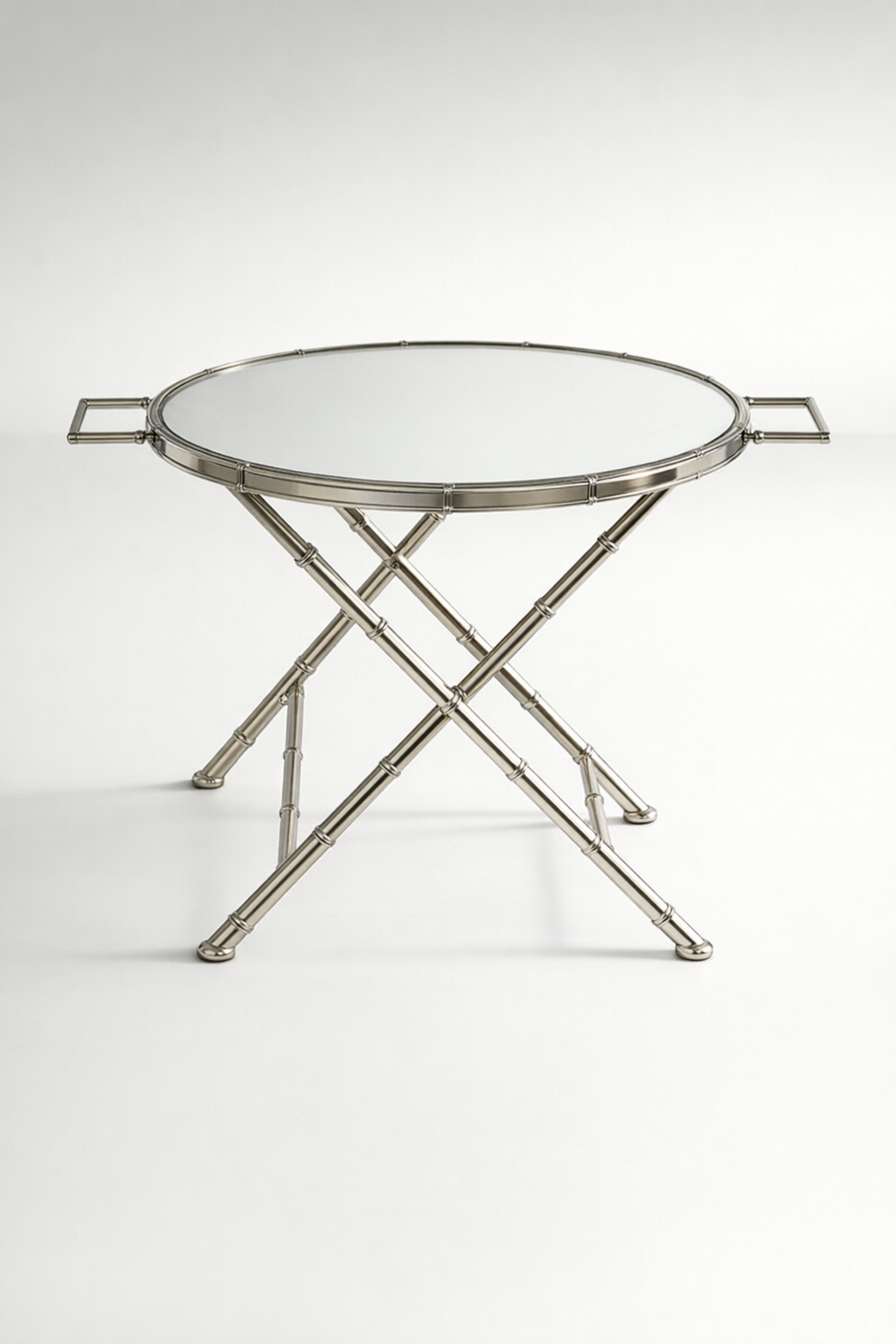 Round Mirrored Silver Butler's Tray With Handles