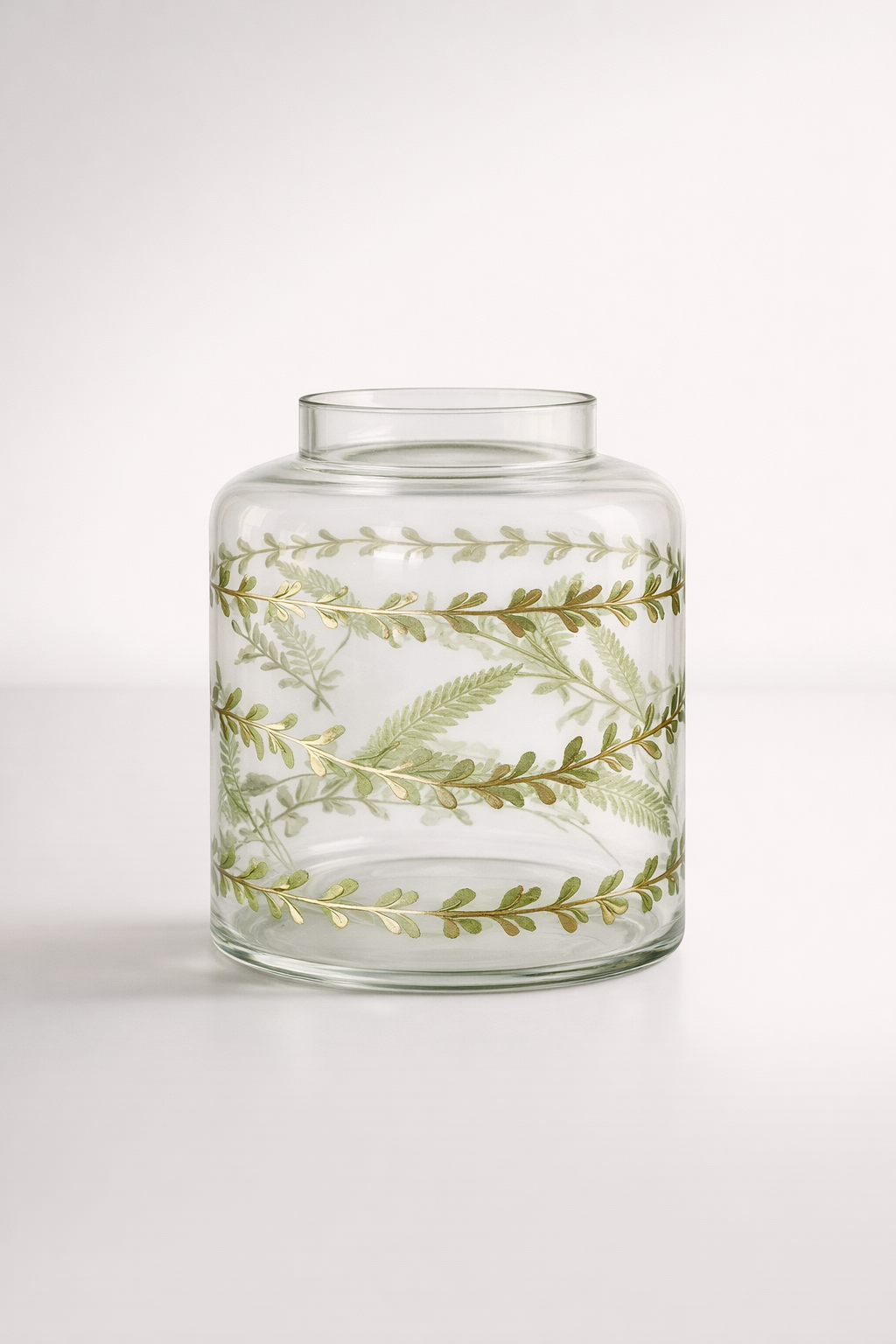 Green & Gold Etched Glass Vase