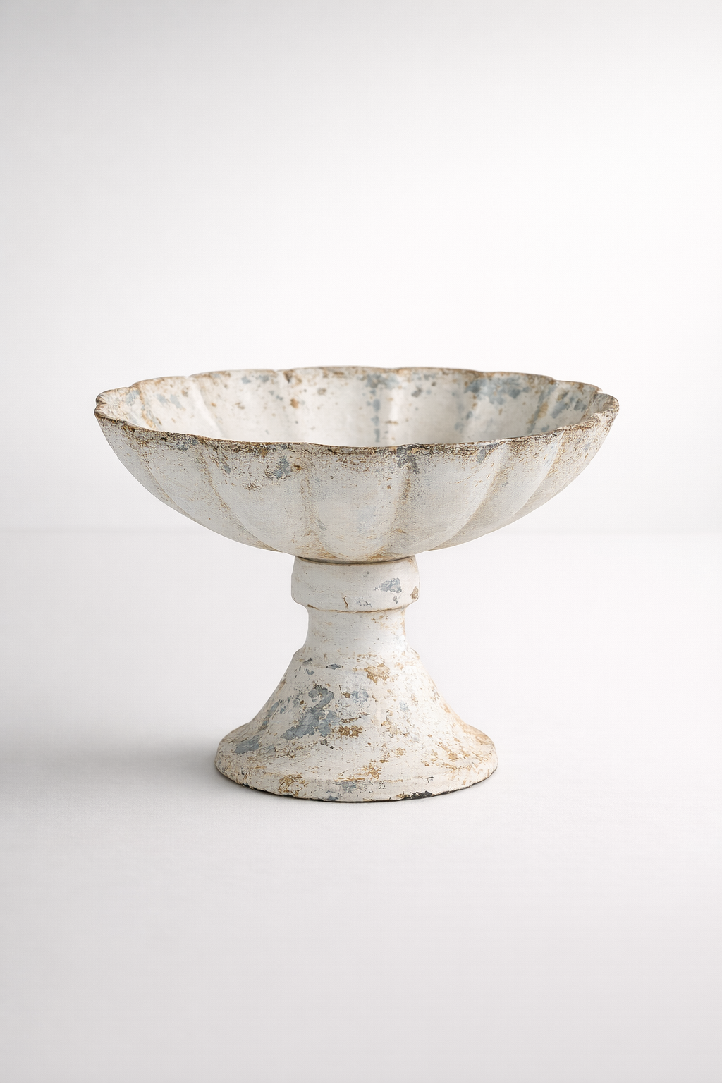 Small Fluted White Distressed Metal Bowl