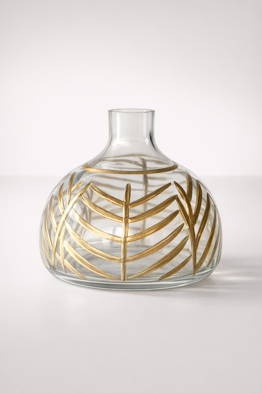 Medium Flat Gold Etched Glass Vase