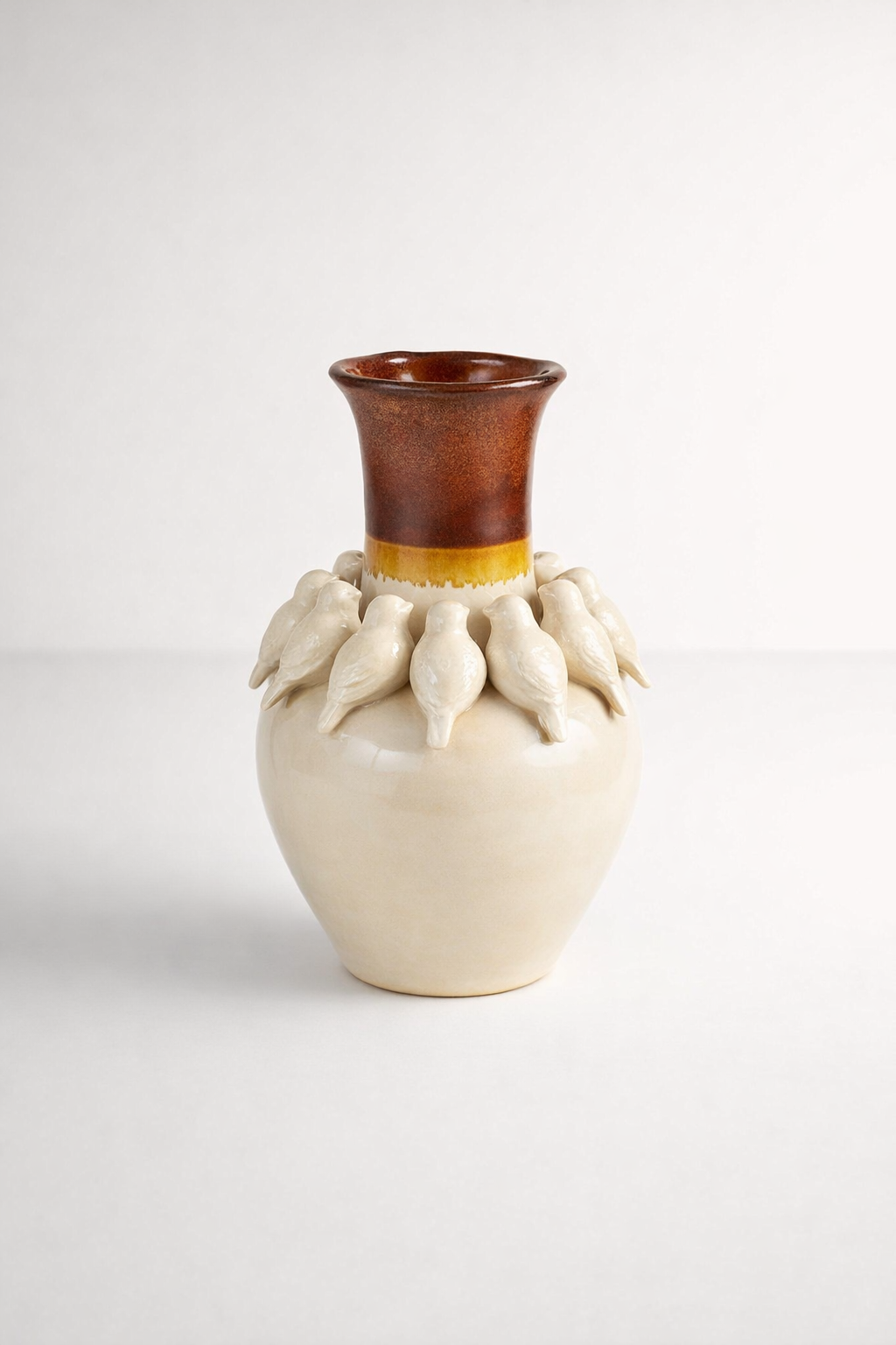 Cream & Brown Bird Vase