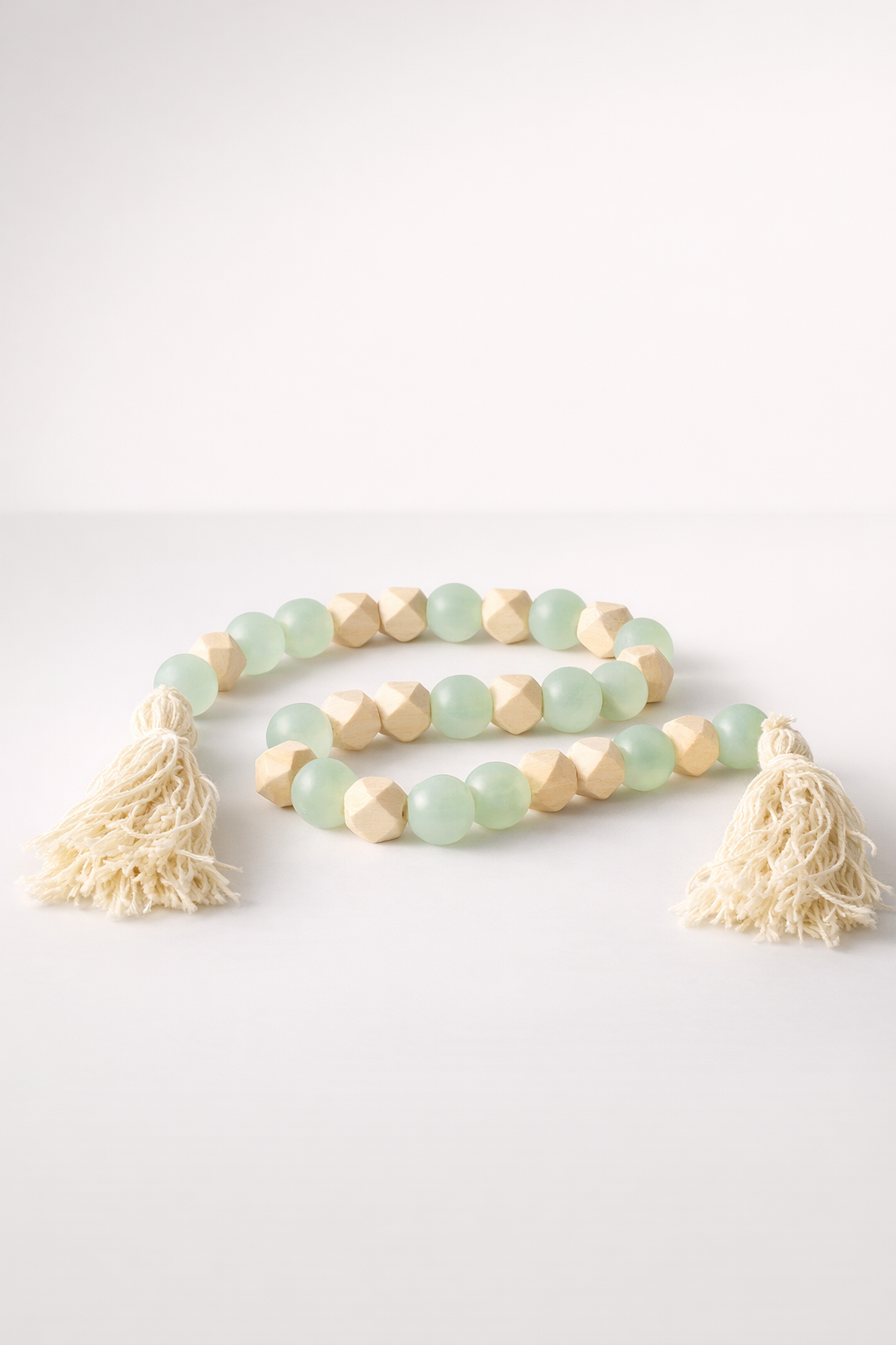 String Of White, Aqua Wooden Beads
