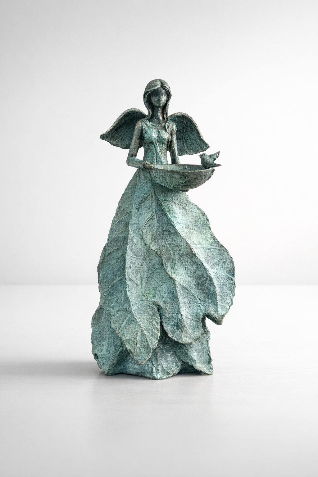 Extra Large Green Leaf Dress Lady Holding Bird Bath