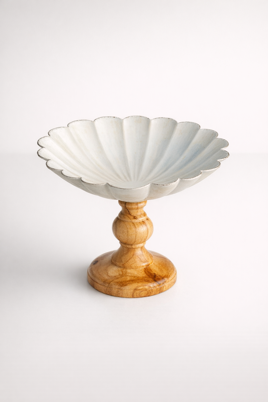 White Metal Bowl On Wooden Base