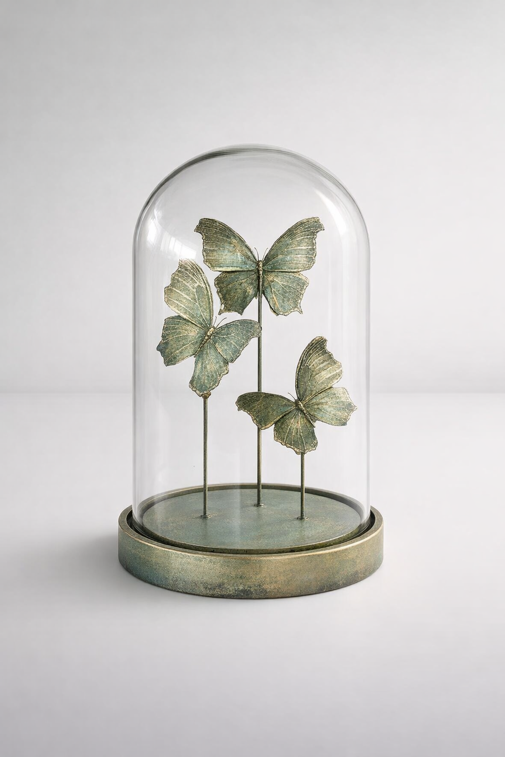 Green Butterflies In Glass Dome