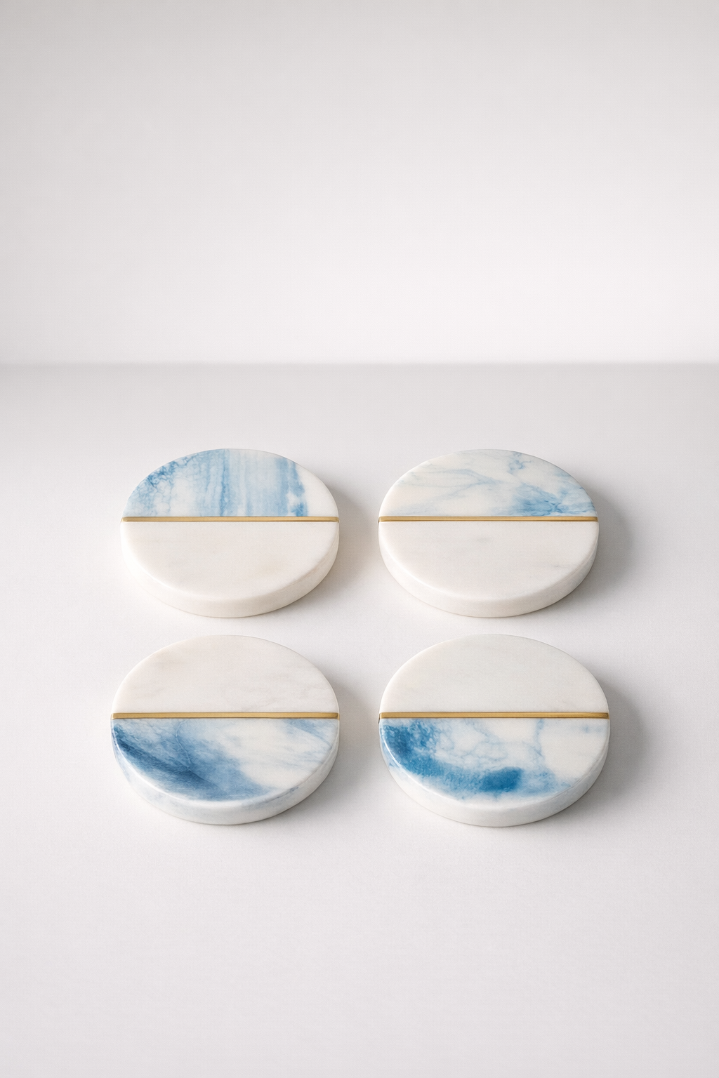 Set Of 4 Marble & Blue Coasters