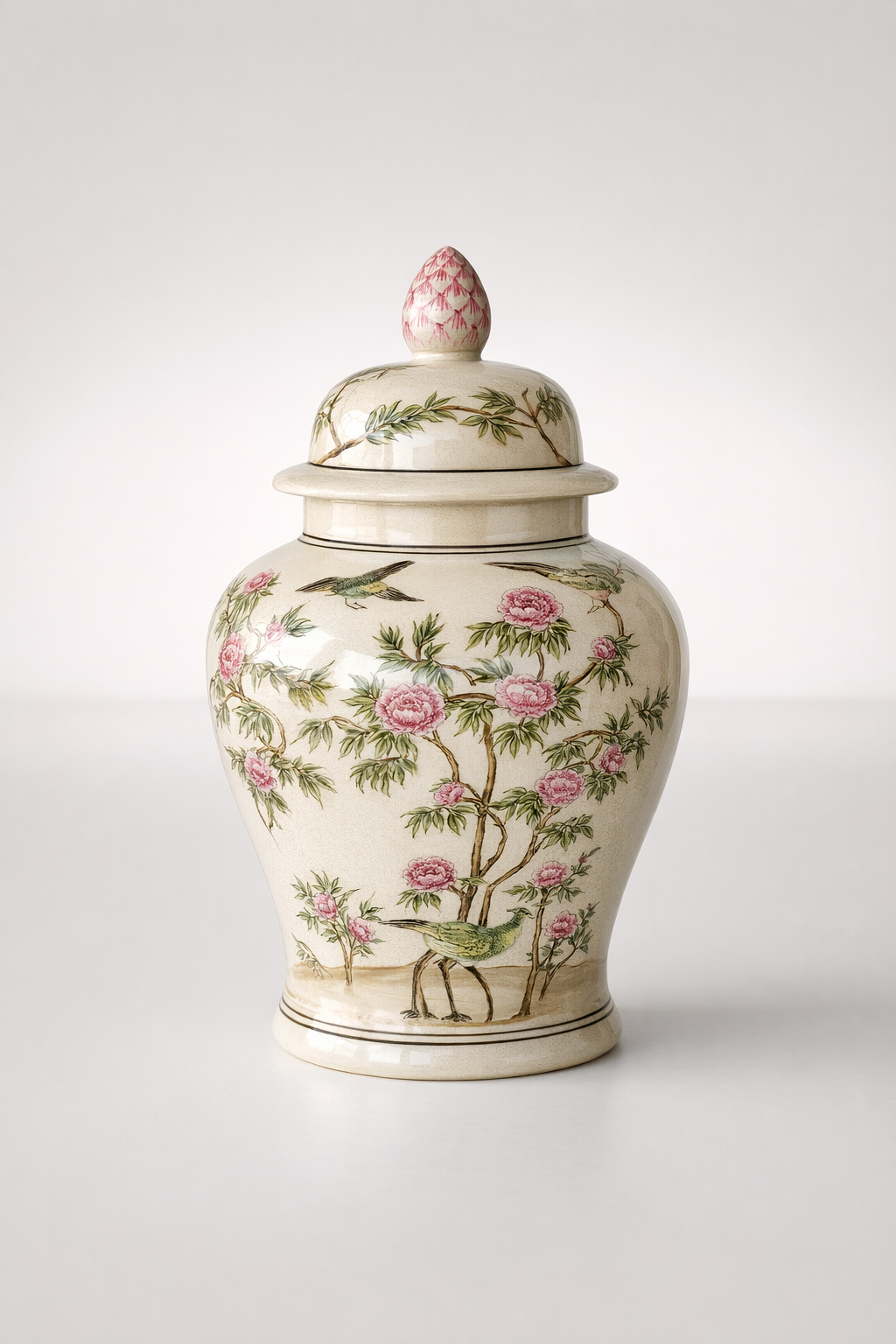Medium Pink Flower Ginger Jar