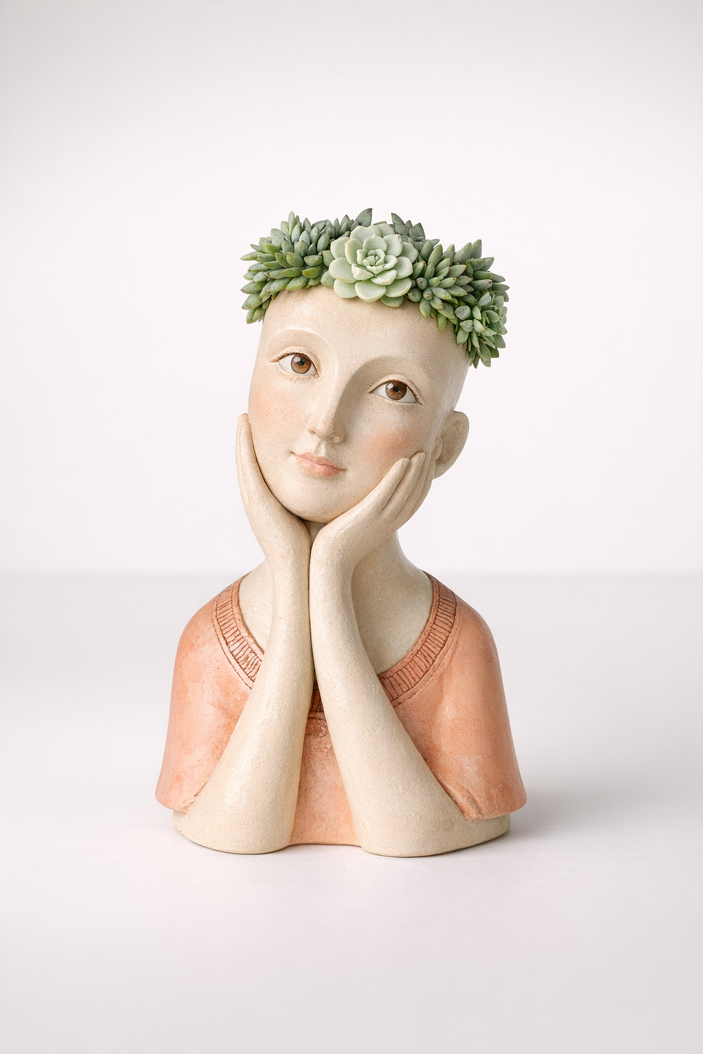 Orange Bust Flower Pot With Succulents