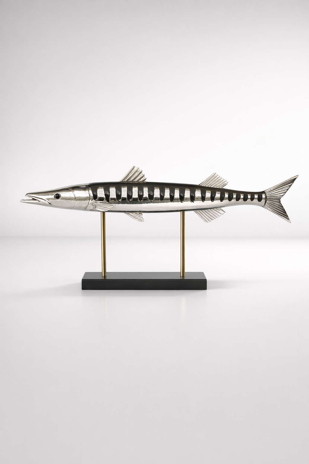 Large Distressed Black & Silver Barracuda On Stand
