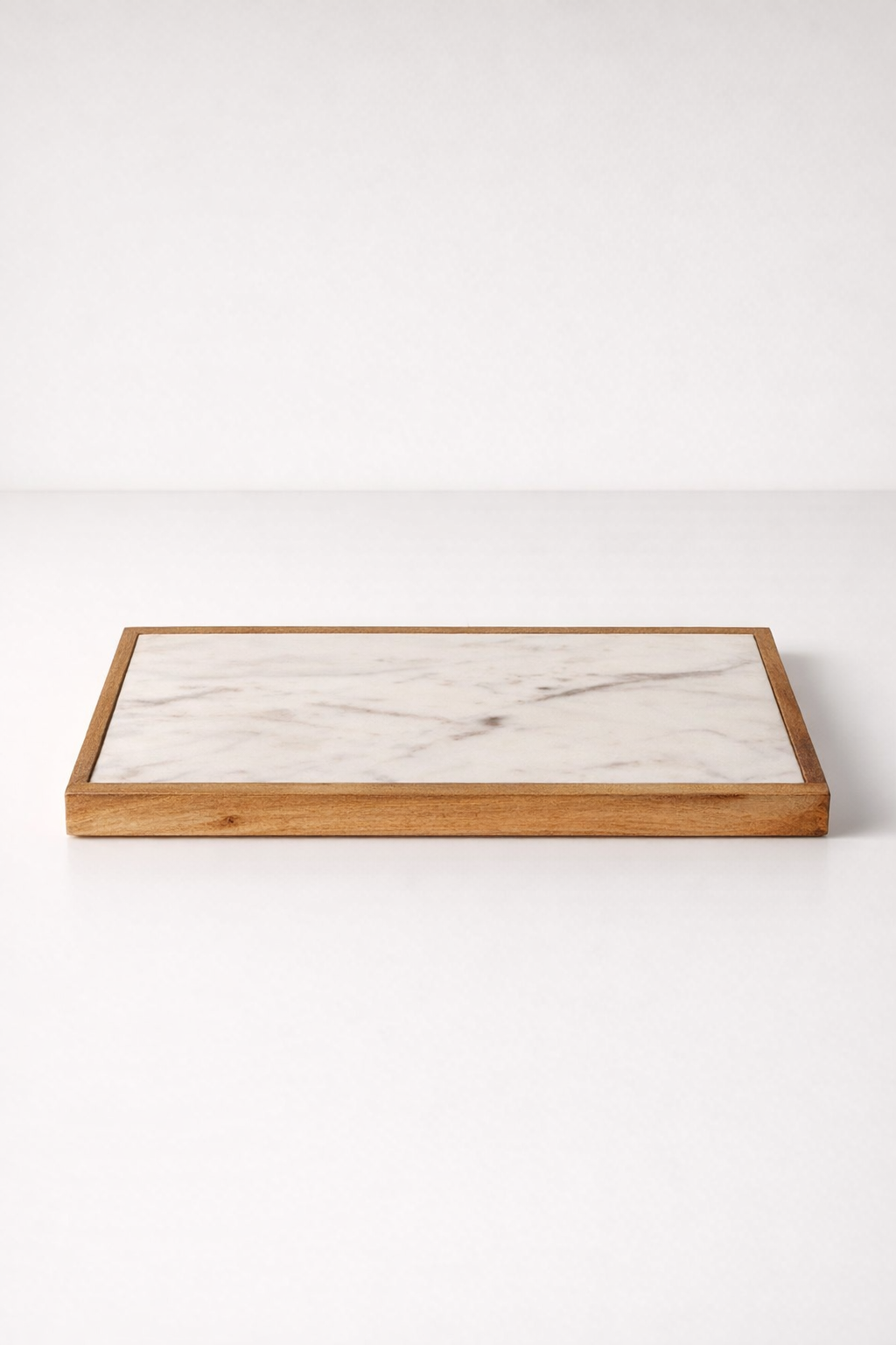 White Marble & Wood Oblong Raised Stand