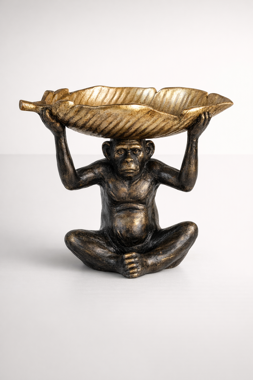Extra Large Resin Monkey Holding Gold Leaf Tray