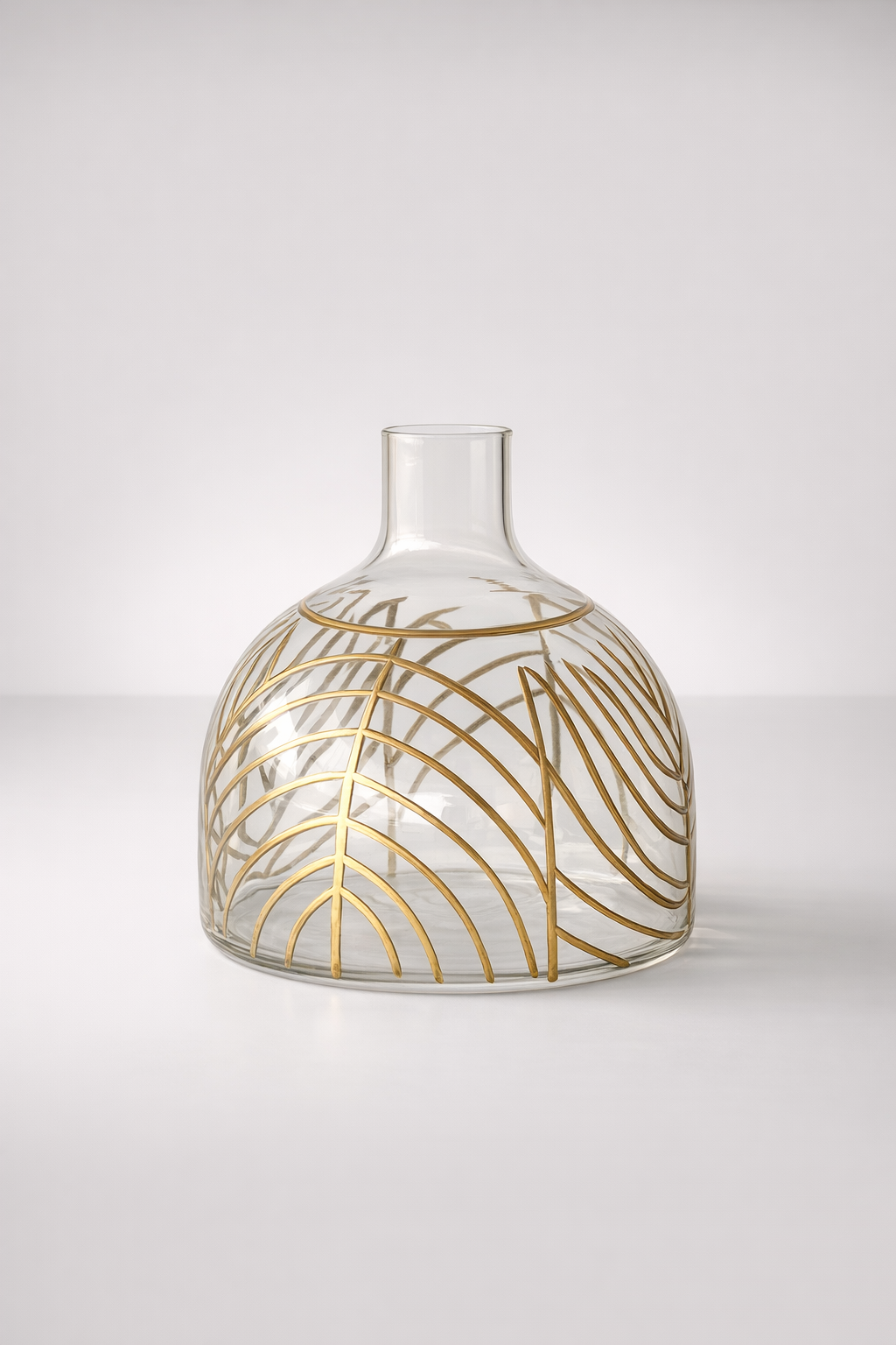 Large Flat Gold Etched Glass Vase