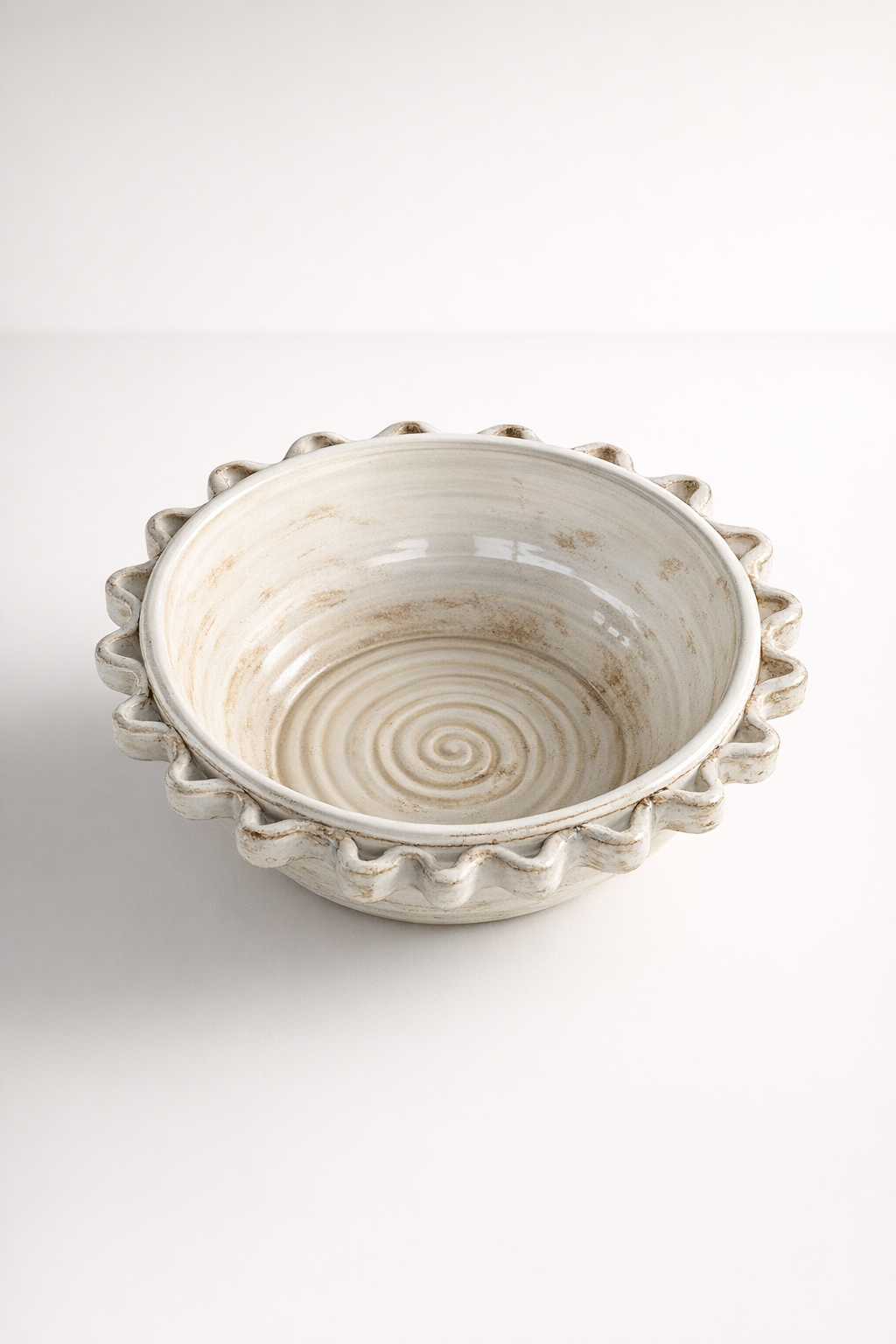 Medium White Ceramic Bowl Frill Edge
