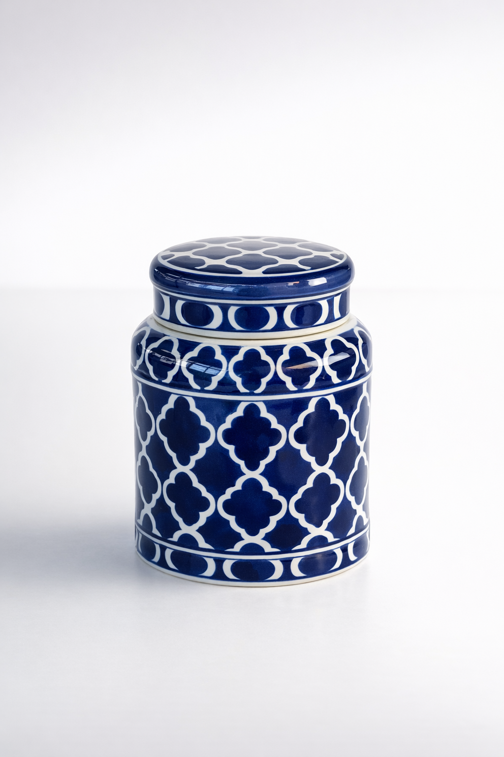 Medium Geo Blue & White Jar With Lid