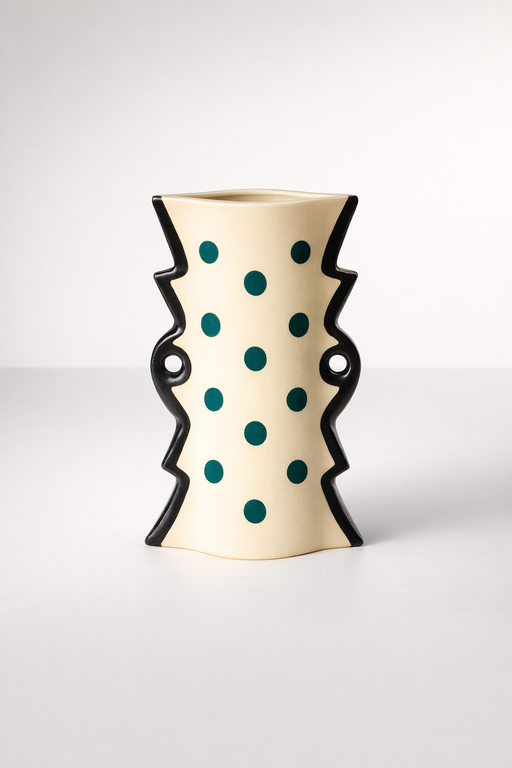 Tall Cream, Black & Green Spotted Vase