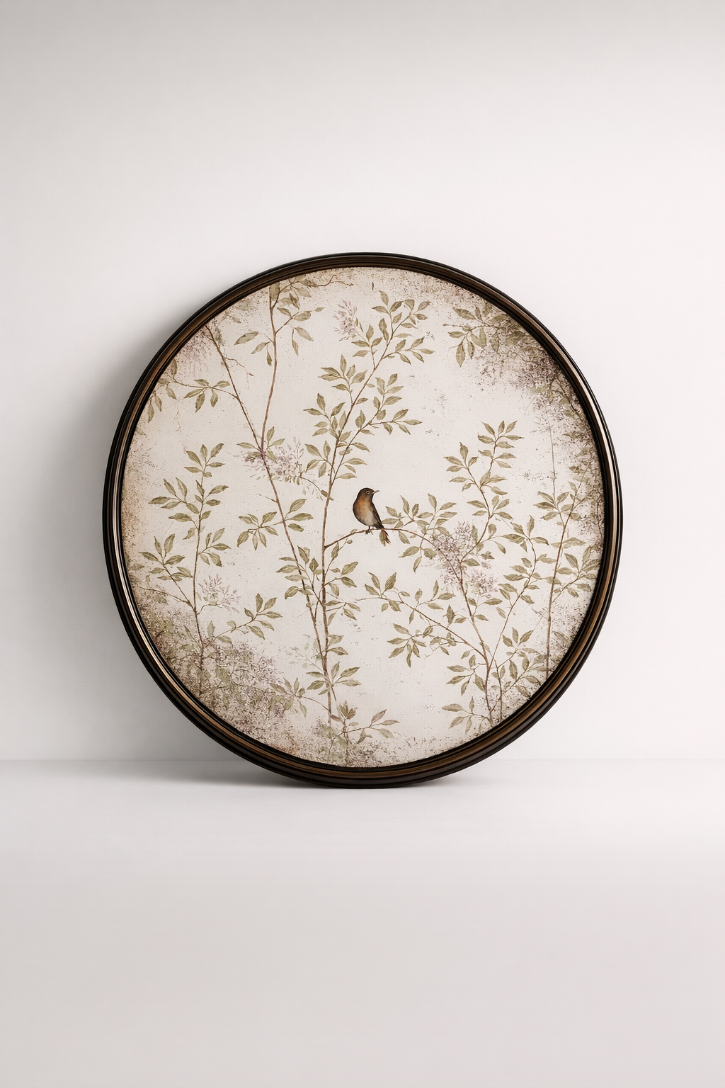 Round Brown Frame Chinoiserie Mirror