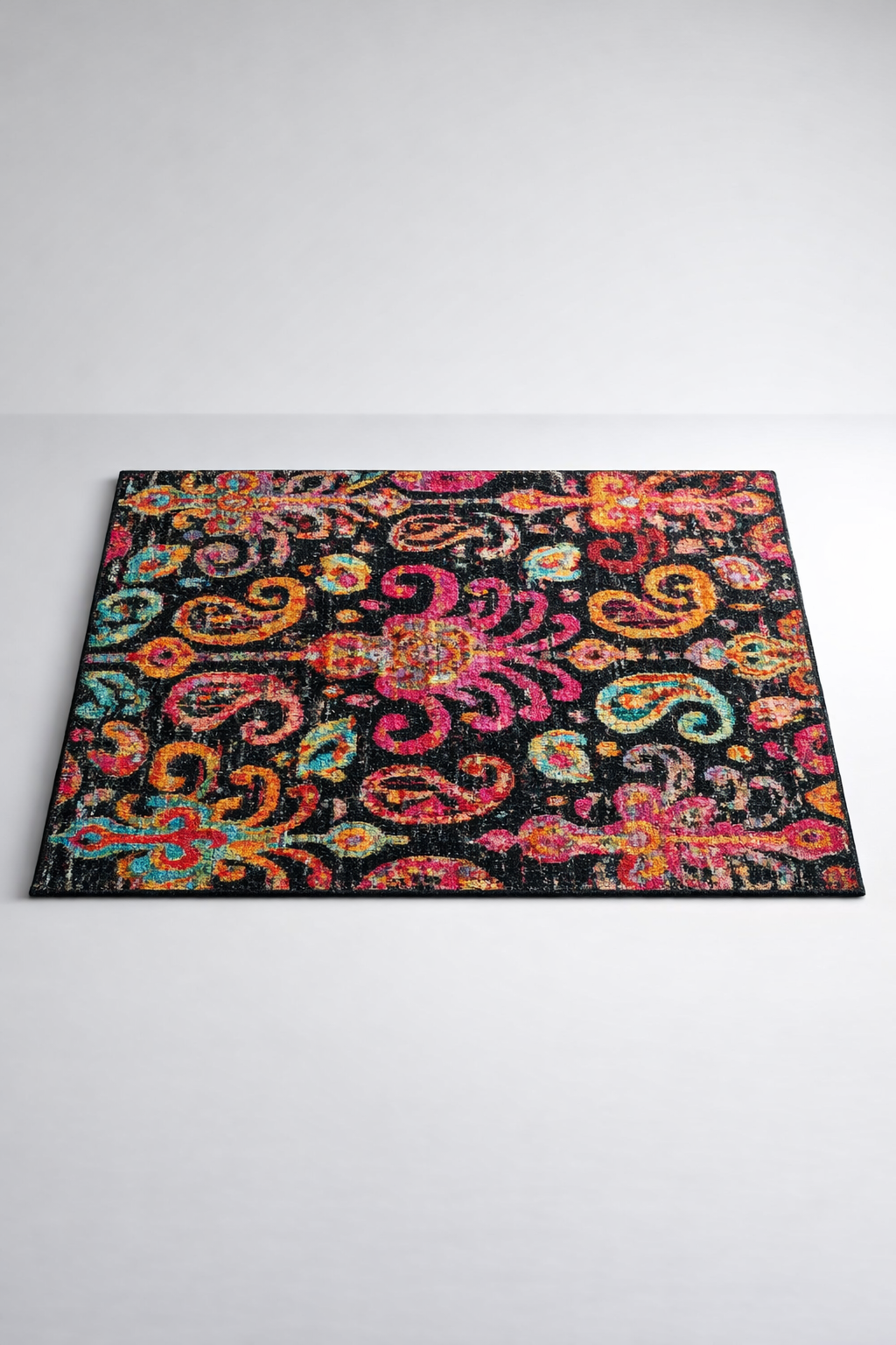 Silk & Cotton Sari Black Multi Colour Rug