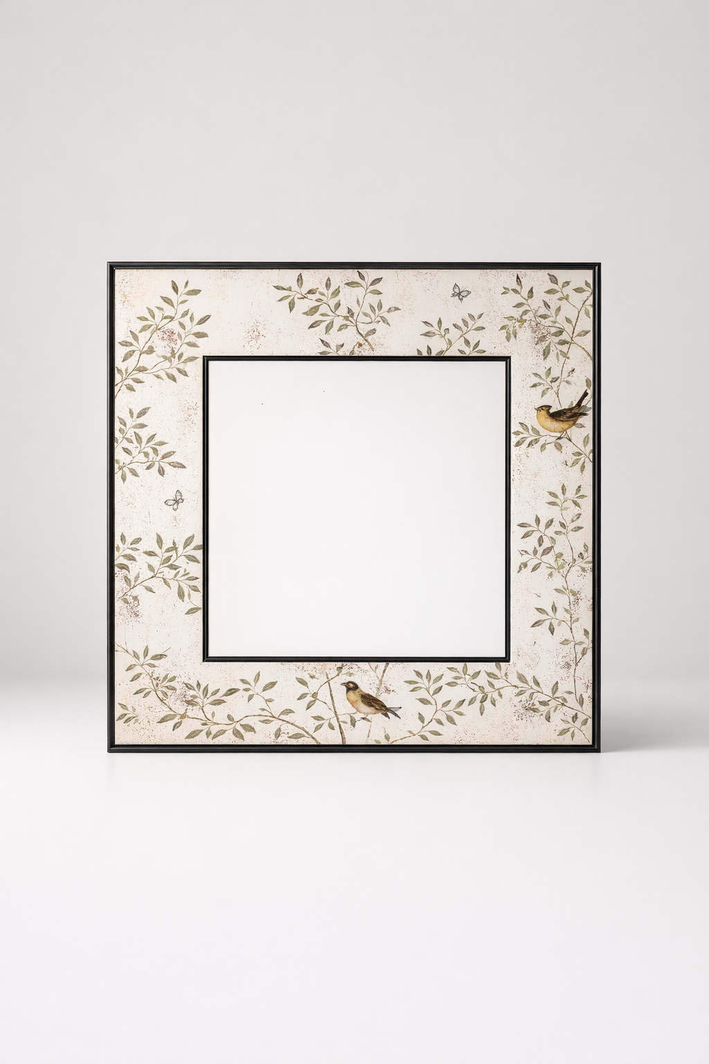 Large Rectangular Black Metal Frame Chinoiserie Mirror