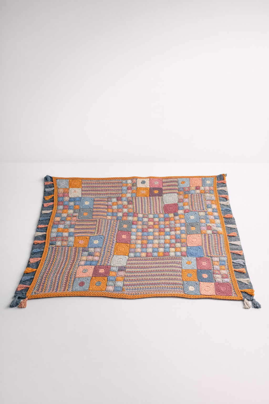 Pink, Blue And Apricot Crochet Throw