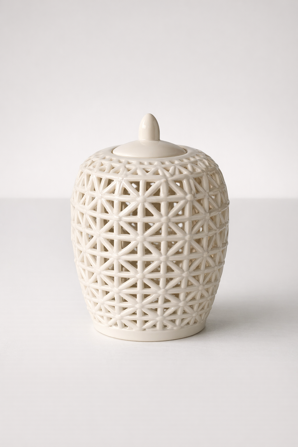 White Fat Criss Cross Cut-Out Jar With Lid
