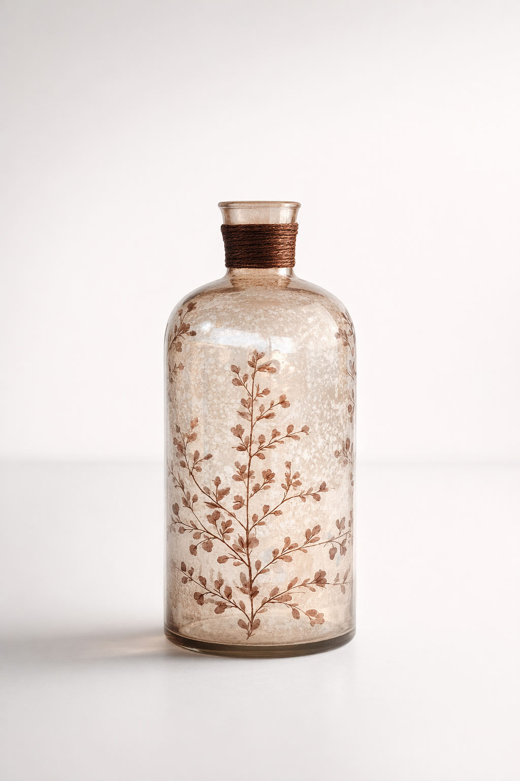 Antique Brown Etched Flower Glass Vase