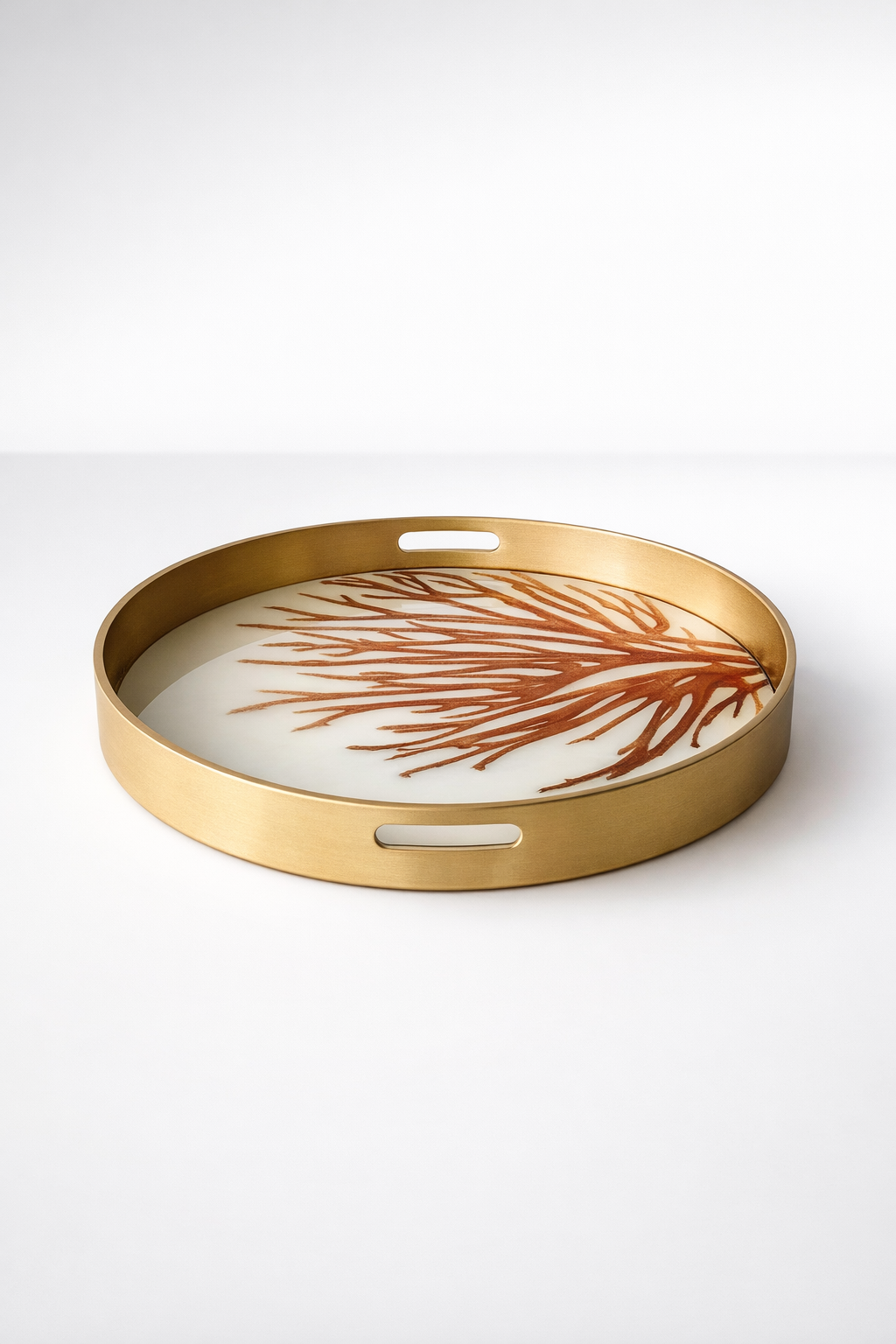 Medium Round Gold Edge Coral Glass Tray