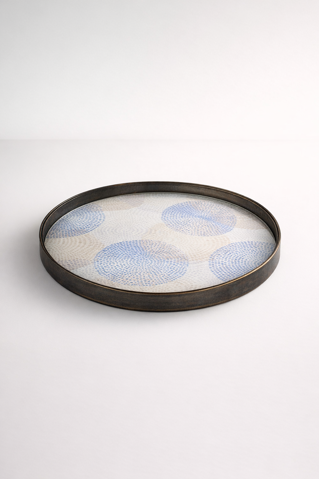 Blue & Beige Dots Round Tray