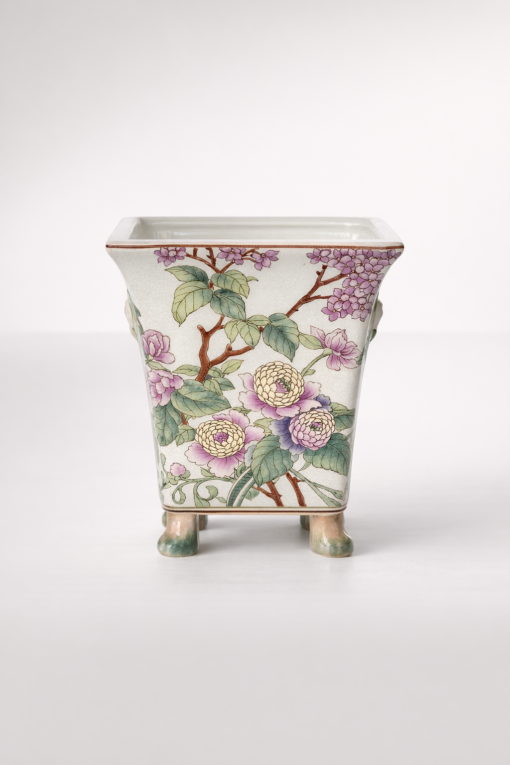 Pink Floral Planter On Foot