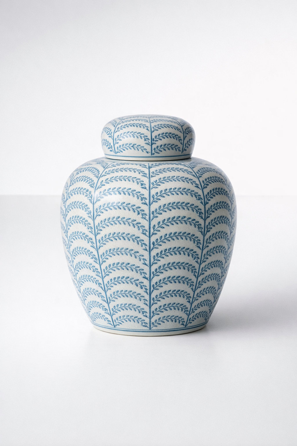 Blue & White Fern Jar With Lid