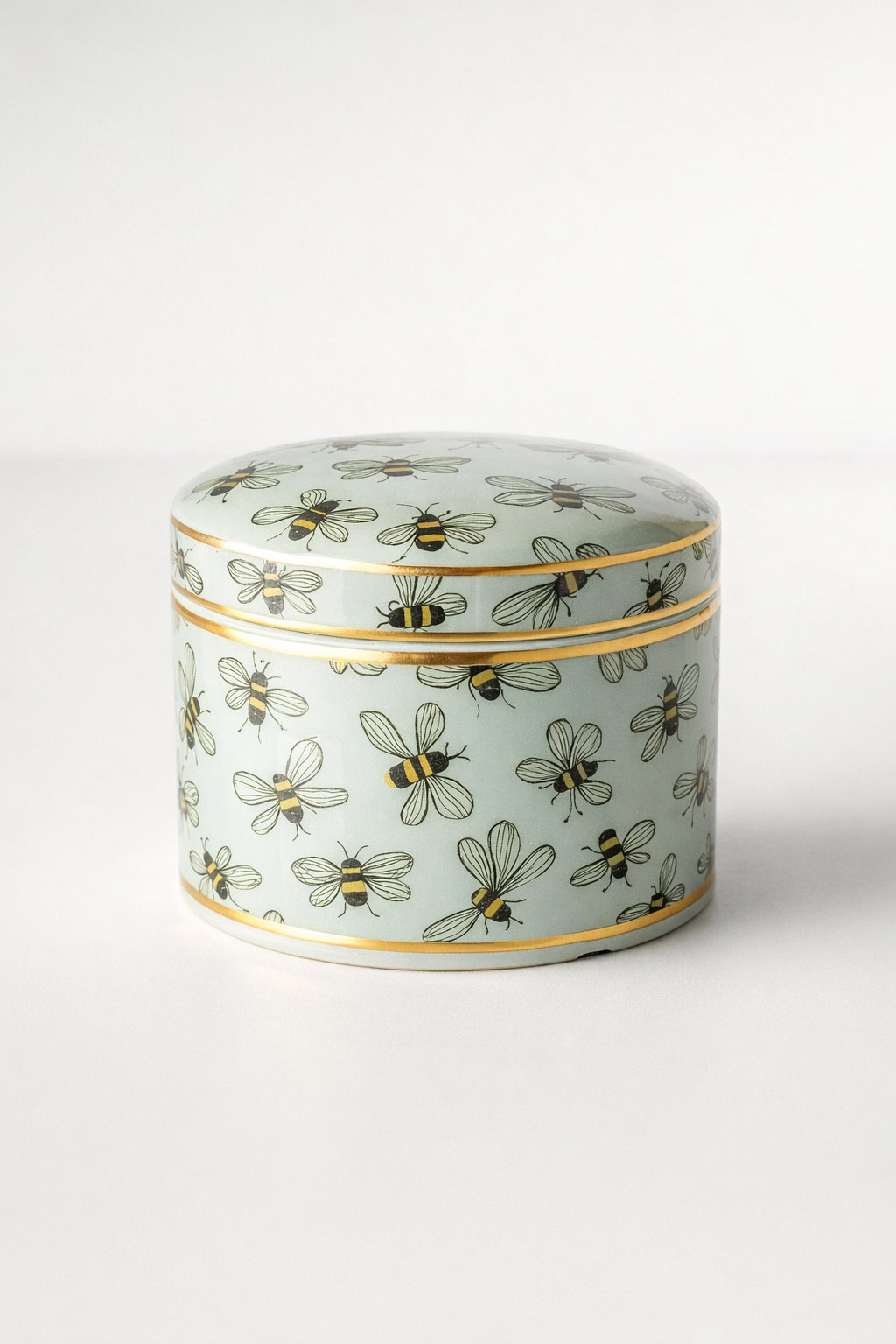 Duck Egg Blue With Bees Box With Lid