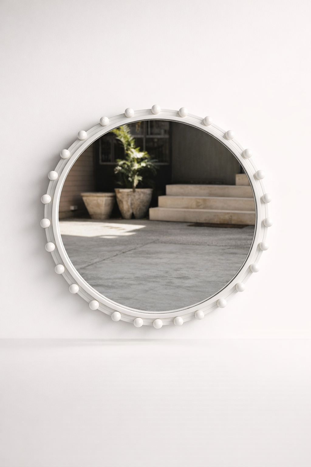 Round Off White Mirror With Bobble Edge