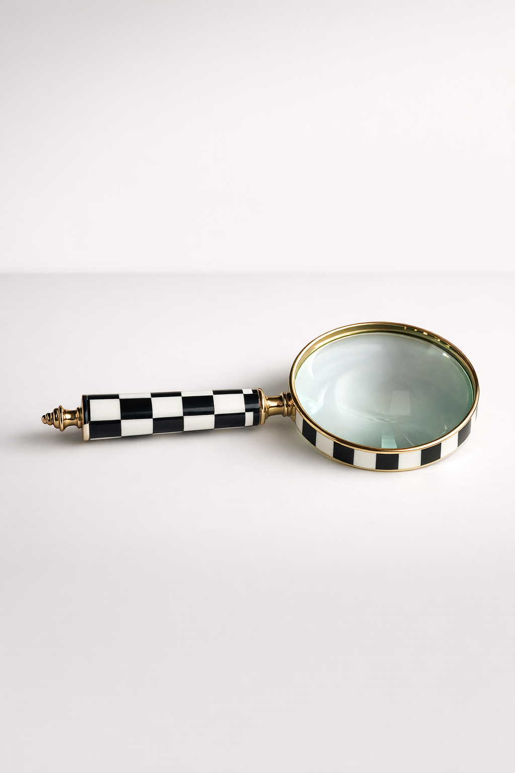 Brass Black & White Checkered Magnifying Glass