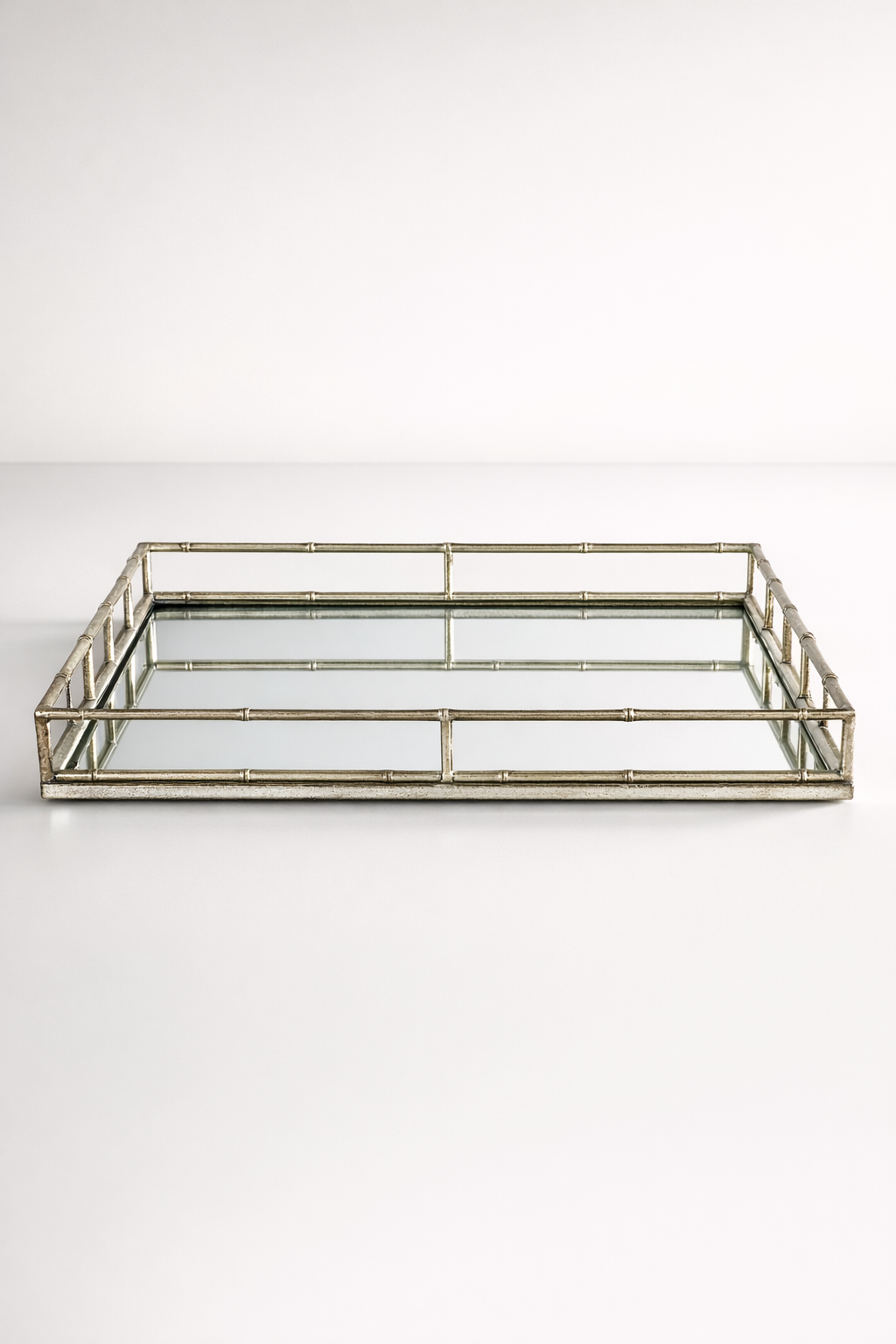 Silver Rectangular Mirror Bamboo Tray
