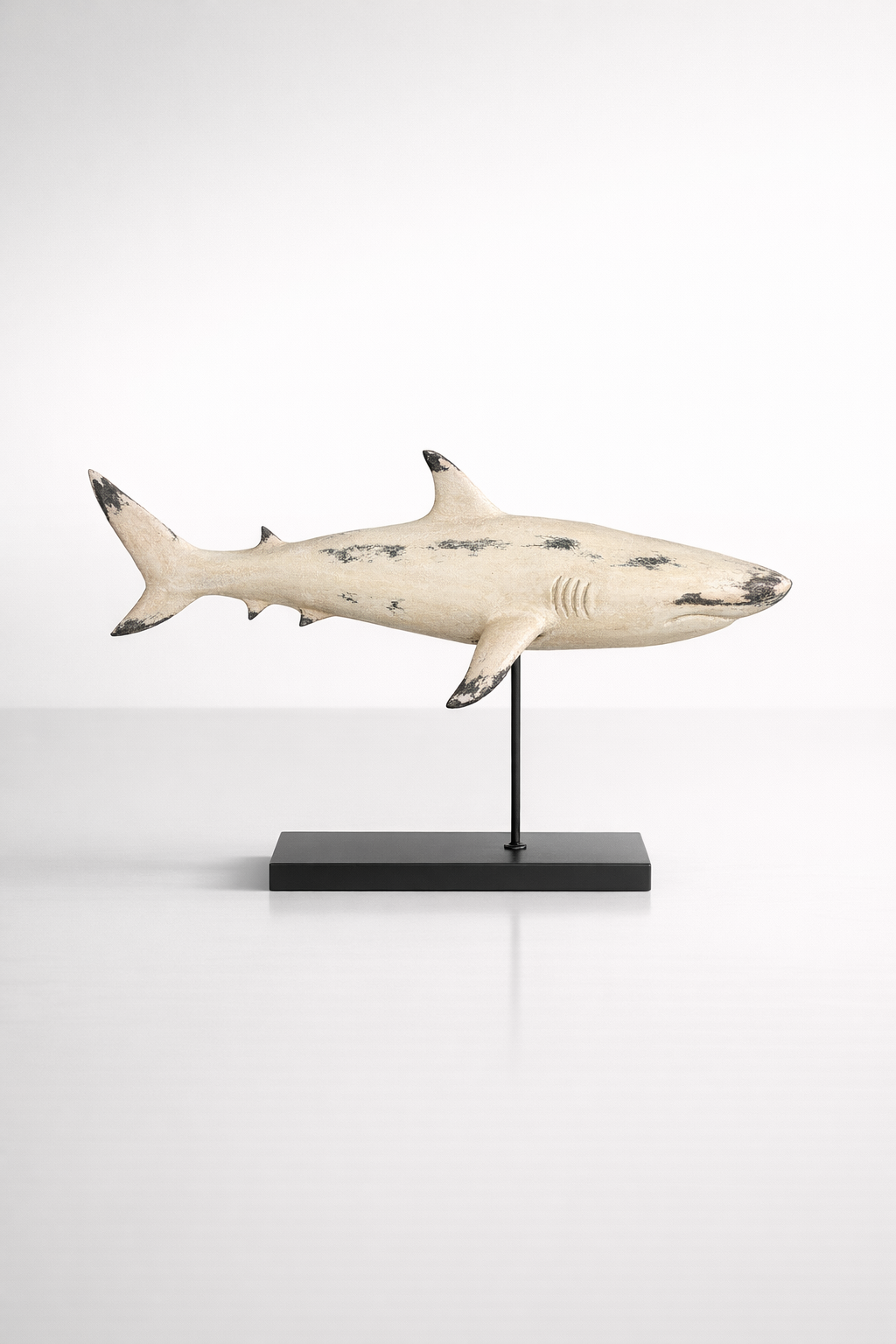 White Distressed Shark On Stand