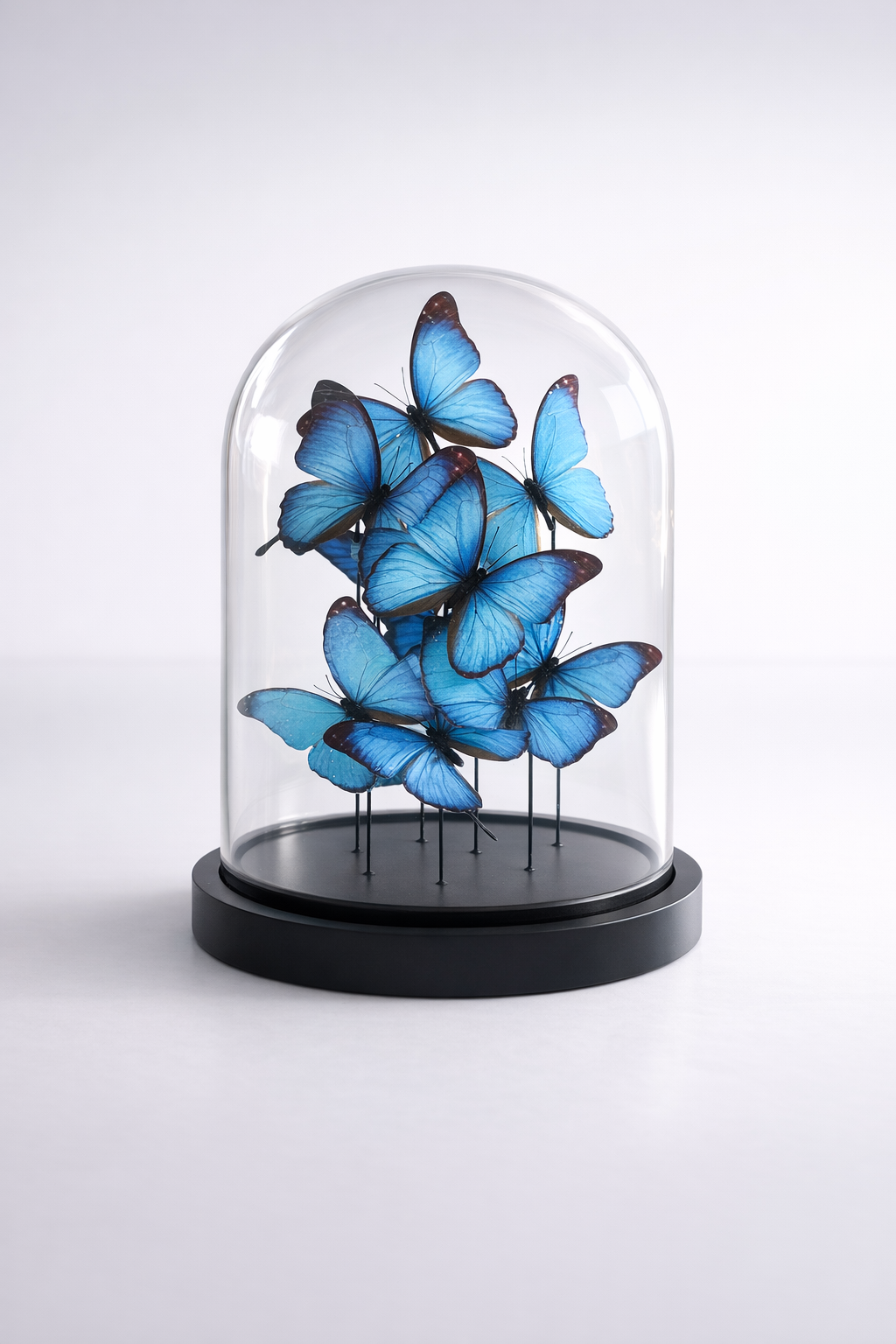 Large Glass Dome Blue Butterflies