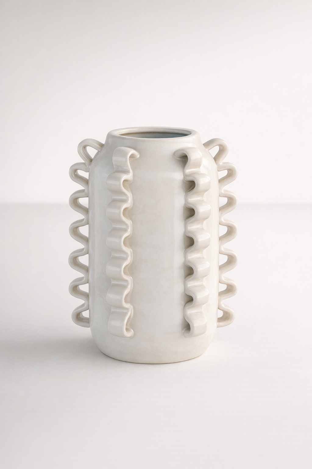 Large Off White Ceramic Pleated Jar