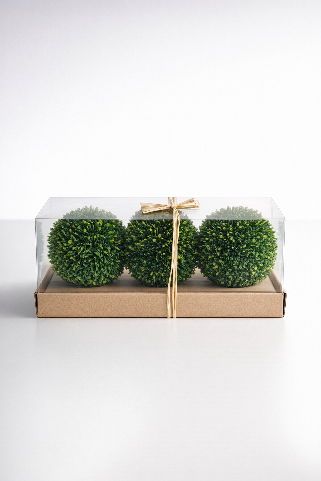 Set Of 3 Green Topiary Balls In Box