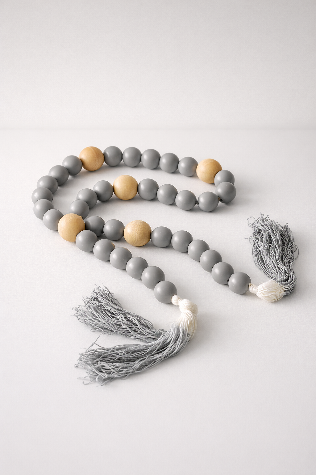 Grey & Natural Wooden Beads
