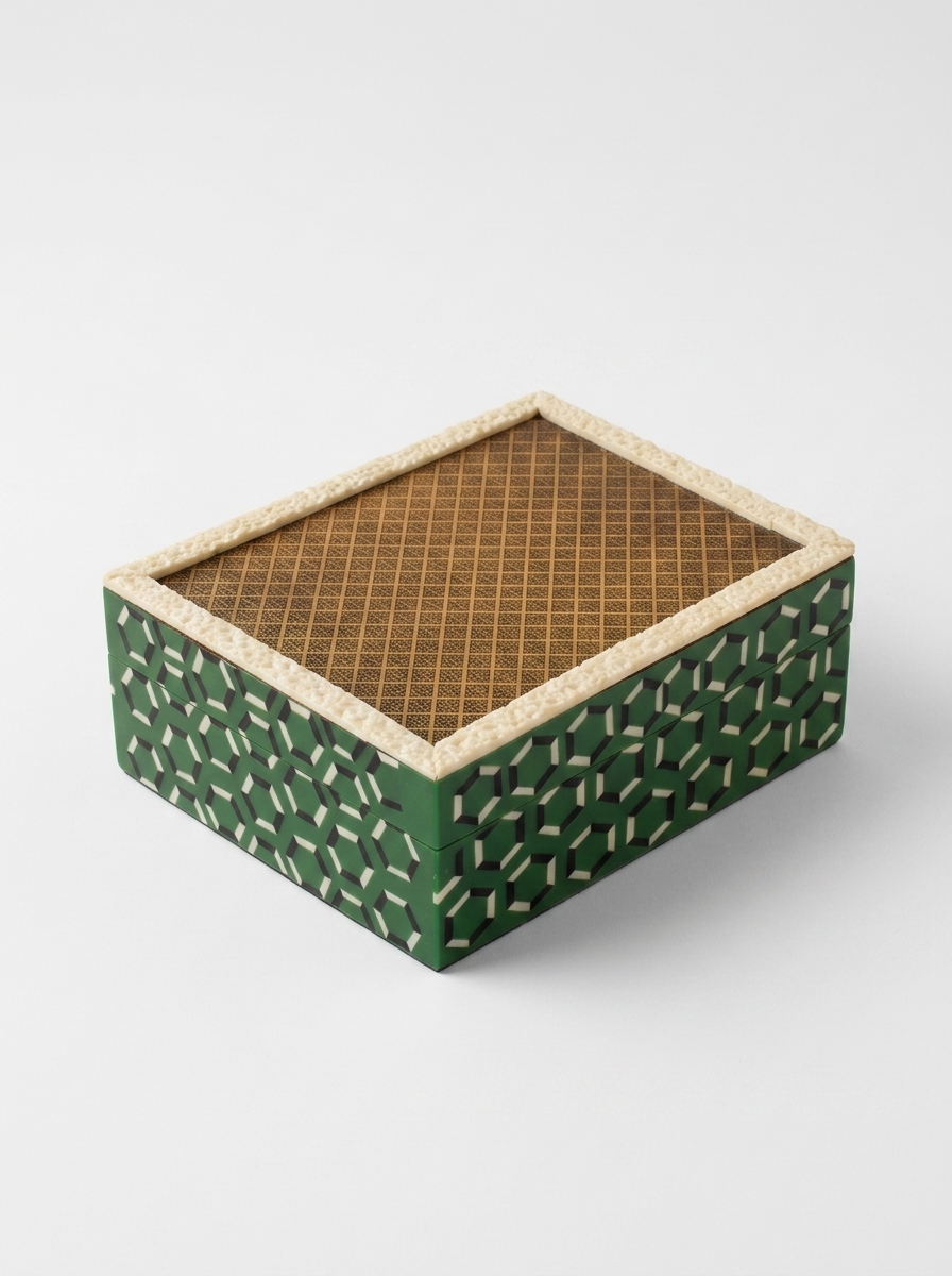 Brass & Green Hexagonal Box With Lid