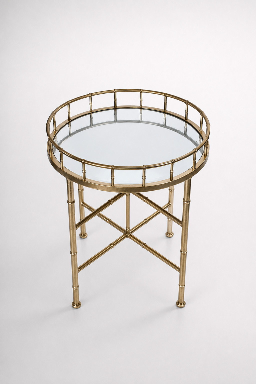 Round Pale Gold Mirrored Table With Gallery Edge