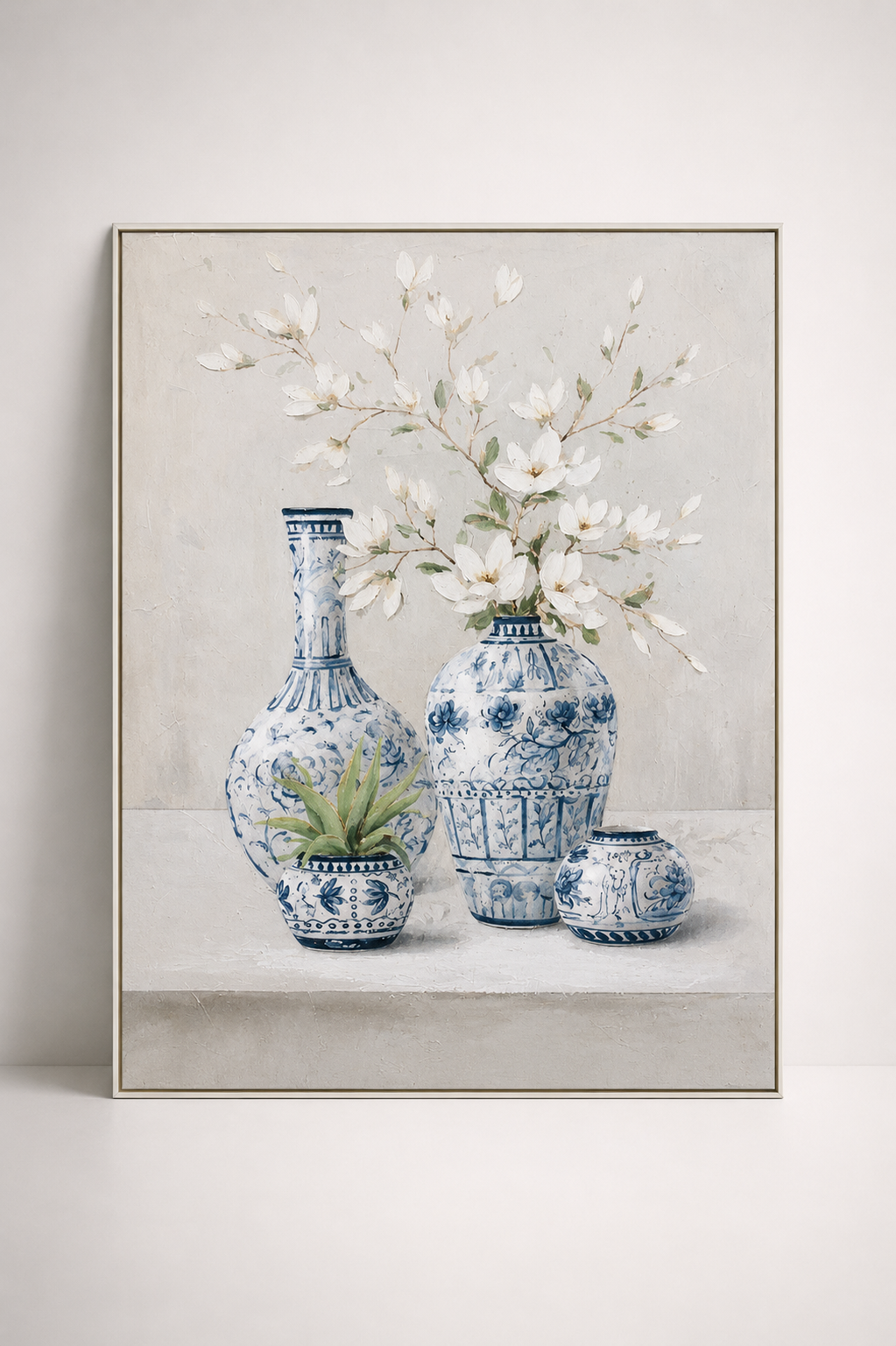 Extra Large Handpainted Blue Pots With White Flowers Picture