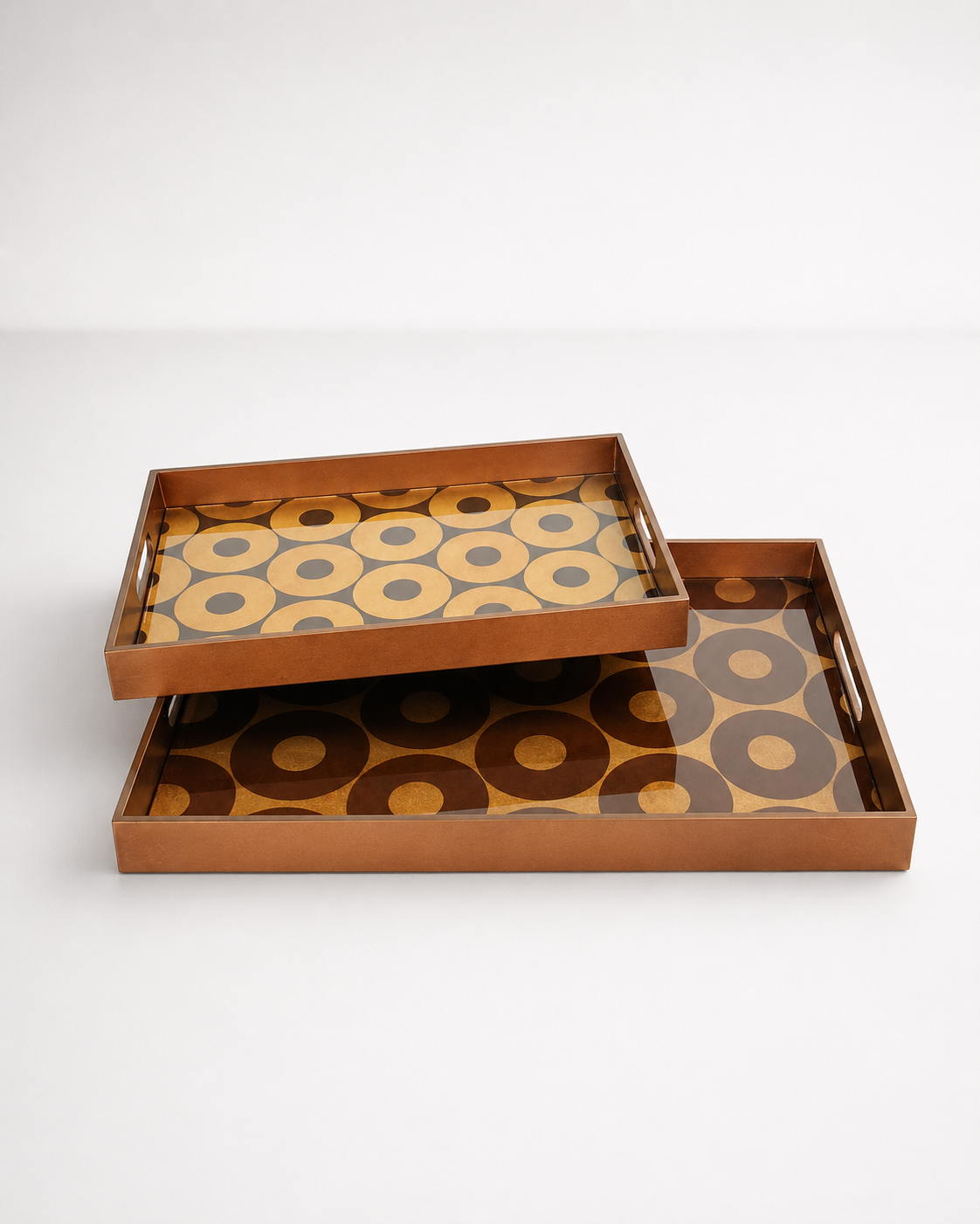 Set Of Two Black & Gold Oblong Trays