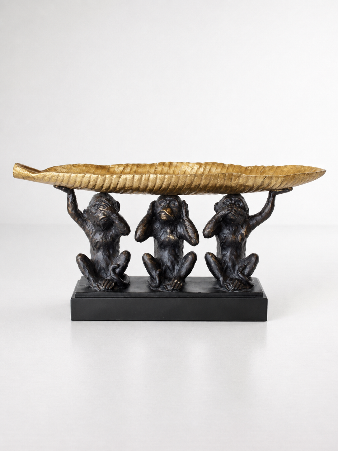 Large 3 Monkey With Gold Leaf Tray
