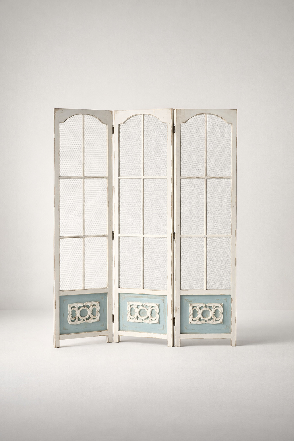 3 Division Distressed Blue & White Screen