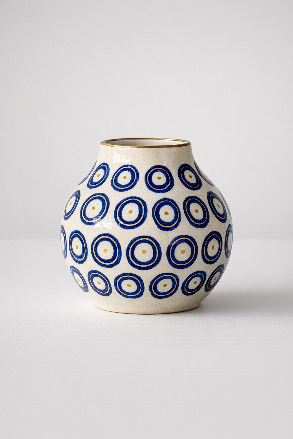 Medium Blue Circle Ceramic Vase Gold Trim