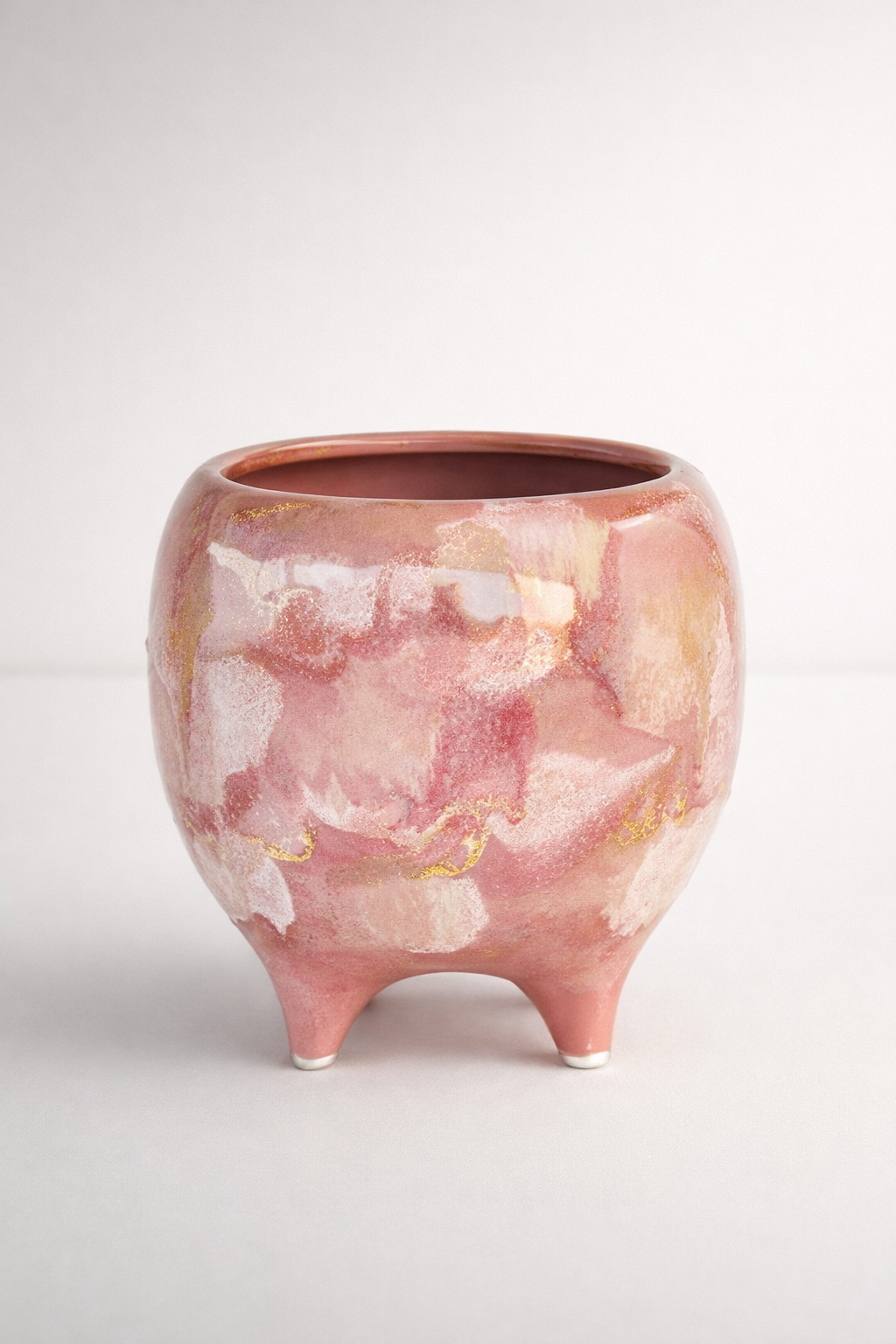Pink Ceramic Planter On Feet