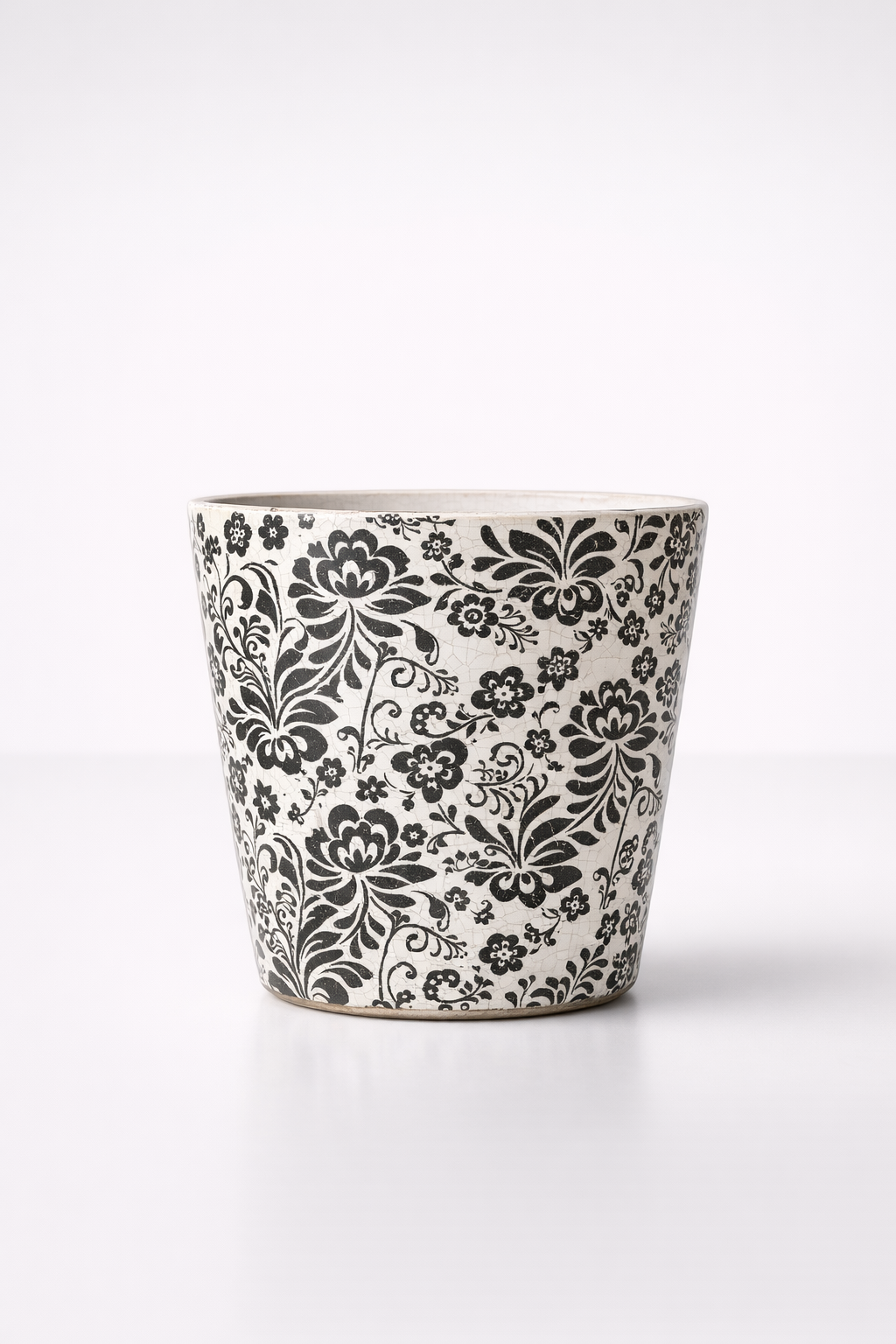 Black Round Floral Planter