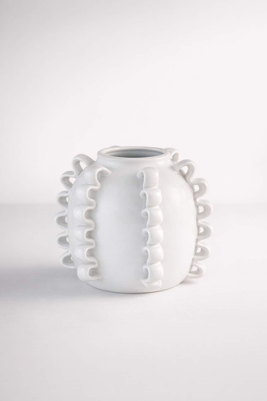 Medium Off White Ceramic Pleated Jar