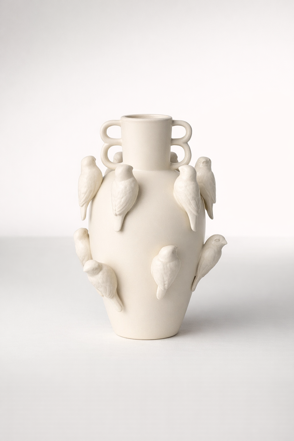 Large Off White Bird Vase