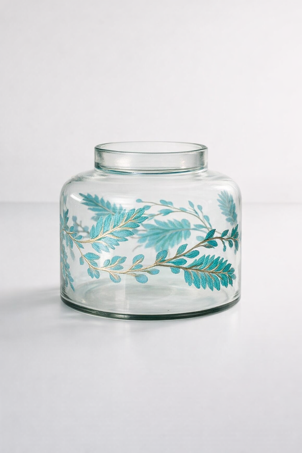 Turquoise & Gold Etched Glass Vase